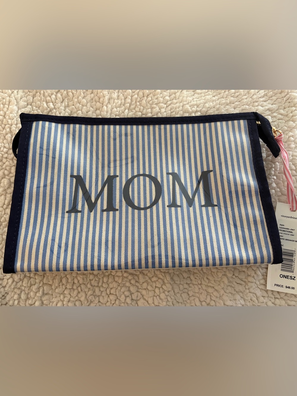 Vineyard Vines Blue & White Striped “Mom” Make Up Bag NWT